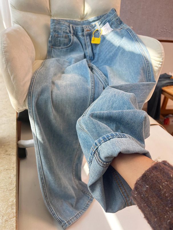Women's Clothing This Year's Popular Blue High Waist Wide Leg Straight Jeans For Women Spring New Style Fashion Versatile Pants_mkmklike.com