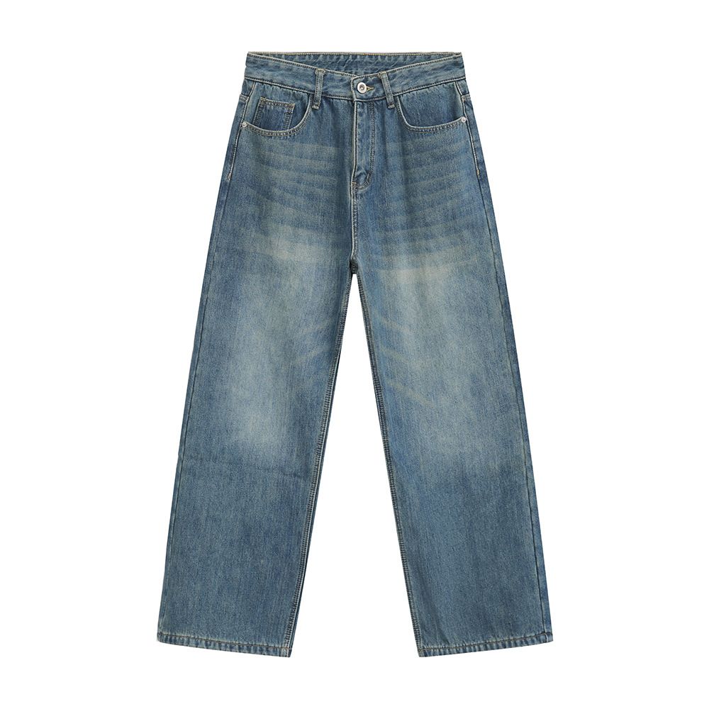 Men's Korean Style Washed Denim Jeans – Vintage Straight Leg Fleece-Lined Winter Pants For Casual Outfits_mkmklike.com