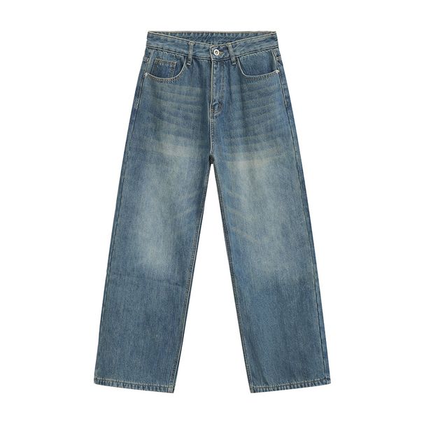 Men's Korean Style Washed Denim Jeans – Vintage Straight Leg Fleece-Lined Winter Pants For Casual Outfits_mkmklike.com