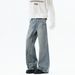 Men's High Street Lightning Wash Flared Jeans - Vintage Denim Wide Leg Trousers With Asymmetric Zip For Casual Streetwear_mkmklike.com