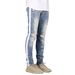Ripped Striped Locomotive Jeans, New Men's Slim-fitting Small Foot Zipper, High Street Trendy Brand European And American Patch Trousers_mkmklike.com