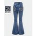 Women's Clothing Women’s High-Waisted Stretch Flared Jeans – Vintage Washed Embroidered Denim Pants For Casual & Streetwear (S-L, Blue)_mkmklike.com