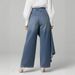 Women's Clothing Irregular Ruffled Solid Color Casual Denim Straight Leg Wide Leg Pants Button Down Frame Women's Clothing_mkmklike.com