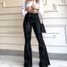 Women’s Clothing High Waisted Slightly Elastic Lace Up Flared Pants Wide Leg Pants Women's Jeans_mkmklike.com