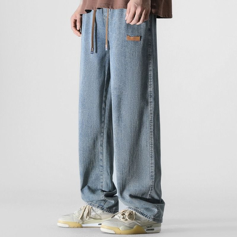 Solid Color Jeans Thin Loose Straight Trendy Brand Casual Wide-Leg Pants Men Summer Trousers_mkmklike.com