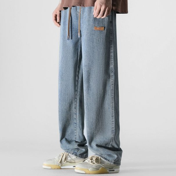 Solid Color Jeans Thin Loose Straight Trendy Brand Casual Wide-Leg Pants Men Summer Trousers_mkmklike.com