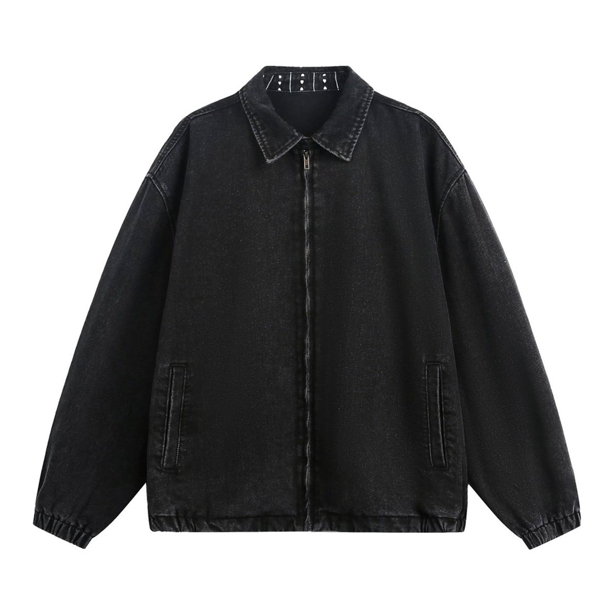 Northfold Vintage Washed Workwear Denim Jacket Autumn Style Collar Print Design Short Wide Silhouette Trendy Retro Coat_mkmklike.com
