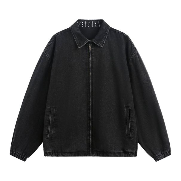 Northfold Vintage Washed Workwear Denim Jacket Autumn Style Collar Print Design Short Wide Silhouette Trendy Retro Coat_mkmklike.com