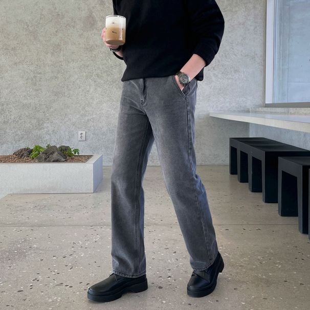Men's Clothing Men's Washed Jeans Loose Fit Casual Straight Leg Pants Style Trendy Spring Cool Chic Long Denim_mkmklike.com