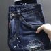 Patchwork Jeans Men's Unique Trendy Vintage Motorcycle Riding Slim Fit Skinny Pants Men_mkmklike.com