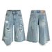 Men's Clothing Street Neutral Retro Ripped High Grade Irregular Design Men's Loose Seven Point Jeans_mkmklike.com