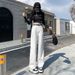 High Waisted Straight Leg Jeans White Women's Wide Leg Floor Length Pants Versatile Unique Style Spring Autumn Design_mkmklike.com