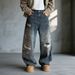 Men's Distressed Denim Jeans – Oversized Straight Leg, Vintage Blue Wash With Fake Rips (S-3xl) – Streetwear Style_mkmklike.com