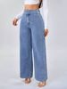 K Versatile Straight Tube Loose High Waisted Double Button Solid Color Women's Jeans_mkmklike.com