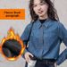 Chicco Chicco Real Shot Fleece-Lined Retro Hong Kong Style Denim Shirt For Women, New Autumn And Winter Layered Inner Wear, Korean_mkmklike.com