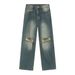 EF JEANS | 2023 New Loose Straight Korean Version Personalized Knee Ripped Pants Jeans Trendy Versatile Men And Women_mkmklike.com