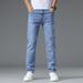 Woven Summer Thin High-End Blue Jeans Straight Slim Fit Stretch Youth Korean Style Casual Trendy Long Pants Men_mkmklike.com