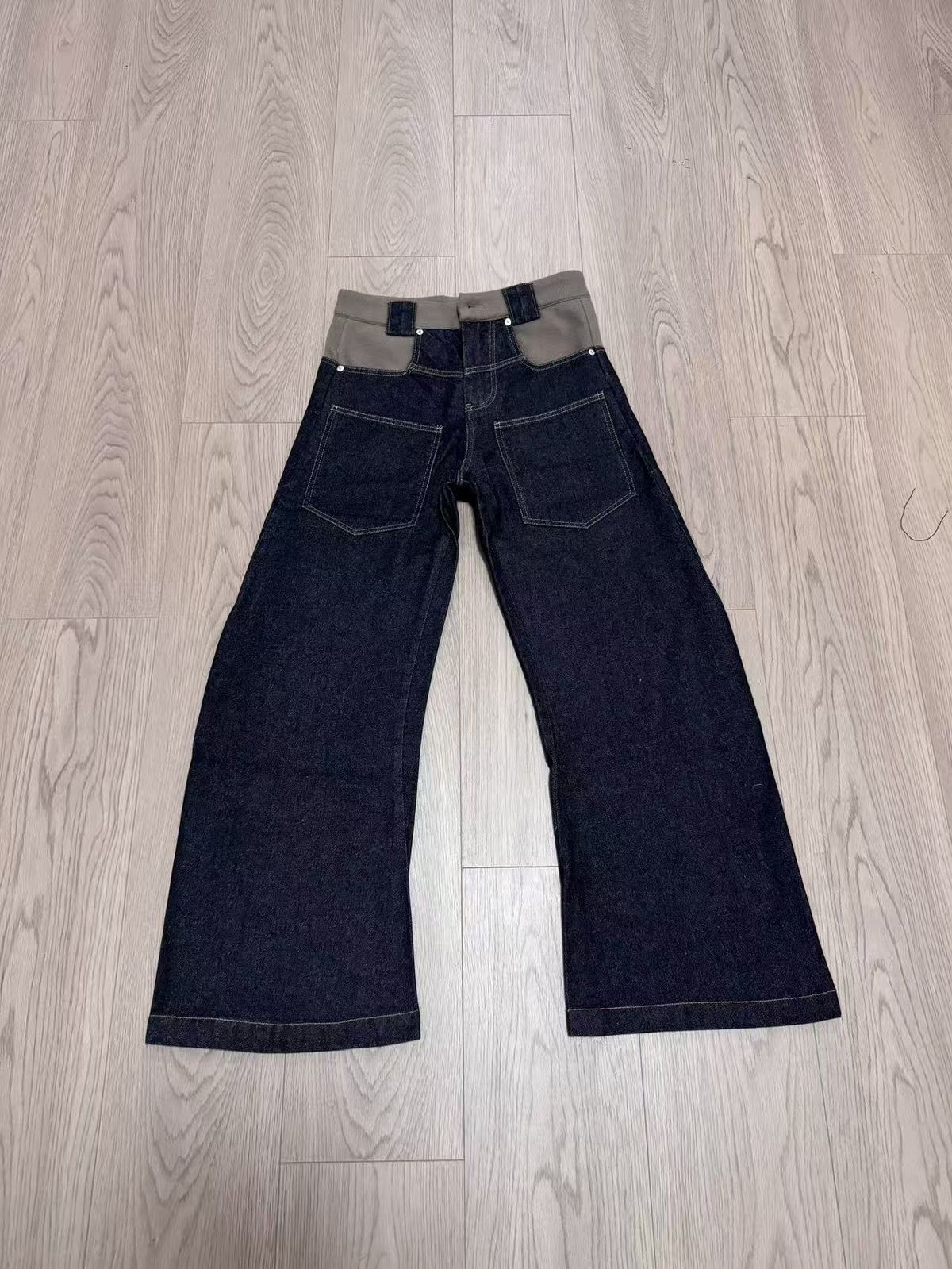 Japanese Korean Style Scarf-Detailed Denim Jeans – Wide-Leg Micro Flare With Asymmetrical Hem | Relaxed Fit Okayama Selvedge Raw Denim Pants_mkmklike.com