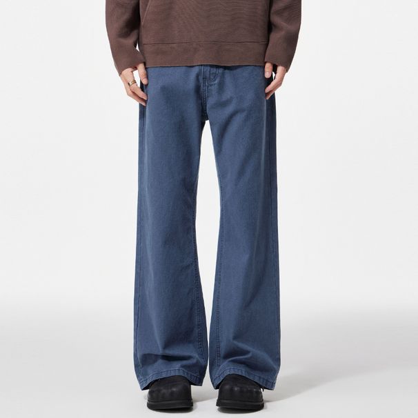 Nordmann MUCHU Clothing | American High Street Cleanfit Slightly Flared French Work Blue Jeans Men's Loose Casual Straight Long_mkmklike.com