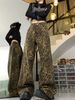 American Retro Leopard Print Jeans For Women Summer Trendy Brand Niche Wide-Leg Straight Loose Draped Casual Long Pants_mkmklike.com