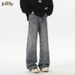 Men's Jacquard Jeans High Street Vibe Washed Straight Casual Pants Loose Handsome Flared Autumn Trend Brand_mkmklike.com