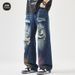 Men's Clothing High Street Retro Tie Dyed Ripped Beggar Pants Men's Handsome Washed Loose Straight Jeans_mkmklike.com