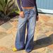 Women's Clothing High Waisted Jeans, Street Style, Solid Color, Washed Blue, With Pockets, Loose Fit, Wide Leg Pants._mkmklike.com
