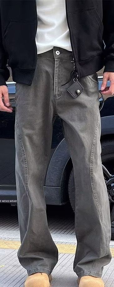 American High Street Washed Old Splicing Tooling Jeans Men's Spring New Trend Loose Micro-pull Casual Trousers_mkmklike.com