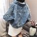 Women's Clothing Women's Embellished Denim Jacket With Rhinestones, Short Cropped Style, Batwing Sleeves, Distressed Details, Casual & Chic_mkmklike.com