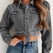 Women's ClothingAutumn And Winter Casual Lapel High Waist Short Fringed Denim Jacket_mkmklike.com