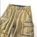 Heavyweight Yellow Mud Dyed Distressed Workwear Denim Shorts, Men's Summer Trendy Multi Pocket Loose Fitting Five Point Pants_mkmklike.com