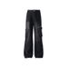 Unisex American Retro Zippered Cargo Jeans Loose Fitting Hip Hop Style Floor Length Straight Leg Wide Leg Trousers Trendy_mkmklike.com