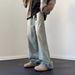 Men's American Style Loose Straight Leg Jeans Trendy Casual Wide Leg Floor Length Pants Slightly Flared Washed Distressed_mkmklike.com