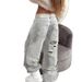 Women's Distressed High-Waisted Straight-Leg Jeans – Grunge-Inspired Patchwork Denim With Raw Hem, Non-Stretch Cotton Blend_mkmklike.com