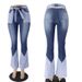 Women’s Clothing High Waist Two Color Splicing Belt High Quality Spot Women's Denim Flared Pants_mkmklike.com