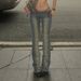 Women's Retro Distressed Patchwork Denim Jeans High Street Style Slim Fit Straight Leg Low Rise Trousers for Autumn_mkmklike.com
