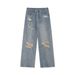Distressed Washed Jeans For Men Street Style Loose Straight Wide-Leg Casual Dad Pants Floor-Length Trousers_mkmklike.com