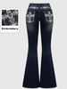 Women's Clothing Vintage Washed Embroidered Rhinestone Slim Bootcut Jeans For Women - Stretch Denim With Floral Embroidery & Sparkle Details_mkmklike.com