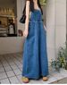 ELLE ELLE Age-Reducing Slimming Strap Denim For Women 2025 Autumn New Loose Fit Tall Long Blue Dress_mkmklike.com