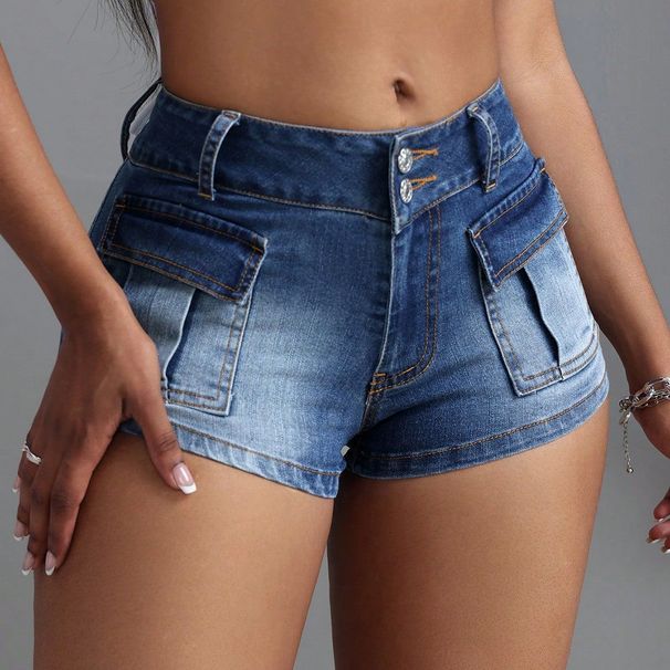 Women's Clothing Fashion Hot Girl Big Pocket Bullet Denim Short_mkmklike.com