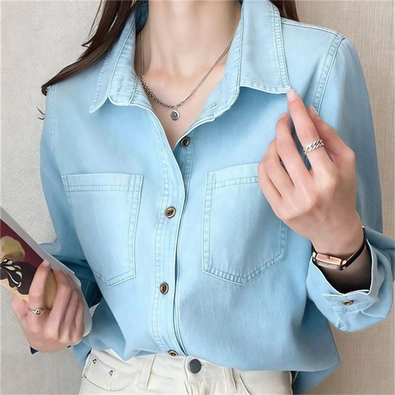 Retro Style Blue Denim Shirt For Petite Women, Spring And Autumn New Design, Niche Style Women's Coat_mkmklike.com