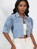 K New Short Sleeved Denim Jacket For Women With Bubble Sleeves_mkmklike.com