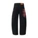 Men's Scimitar Jeans With Unique Design, Stitched Divided Patchwork Plaid Large Pocket Workwear Straight Long Pants_mkmklike.com