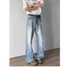 Nordmann European And American High Street Vibes Retro Ice Blue Cat Whiskers Jeans Men's Vintage Distressed Straight Leg Slightly_mkmklike.com