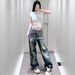 Spring New Candy Chain 3D Digital Print Oversized Jeans Couple Style Loose Trendy Scimitar Wide-Leg Pants_mkmklike.com