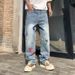 Men's Distressed Denim Jeans – Relaxed Fit Vintage Washed Blue Jeans With Stretch Comfort_mkmklike.com