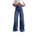 Women's Clothing Vintage Wide Leg High Waist Distressed Denim Pants For Women - Retro Flared Jeans With Comfortable Cotton Fabric (Light Blue)_mkmklike.com
