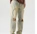 Ripped Yellow Mud Jeans American High Street Summer Trousers Boys Loose Straight Old Retro Floor Pants_mkmklike.com