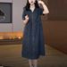 ELLE Denim For Women Summer New Fashion Plus Size Slimming Loose Belly Covering Casual Elegant Shirt Dress_mkmklike.com
