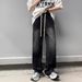 Retro Light Blue Men's Jeans High Street Hip Hop Stacked Design Straight Leg Loose Fit_mkmklike.com